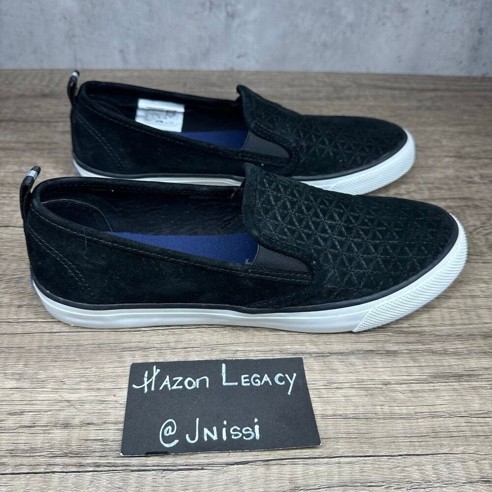 Sperry~Women's~Seaside Embossed‎ Suede Black Slip On Sneakers~Size 8.5 - Picture 2 of 8